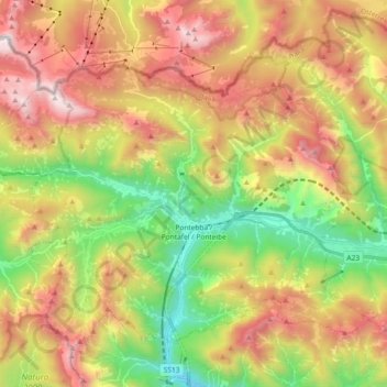 Topografische Karte Pontebba, Höhe, Relief