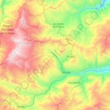 Topografische Karte Socota, Höhe, Relief