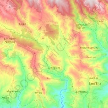 Topografische Karte Gimigliano, Höhe, Relief