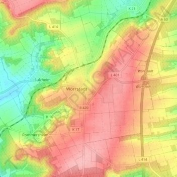 Topografische Karte Wörrstadt, Höhe, Relief