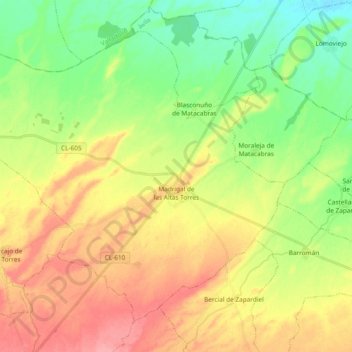 Topografische Karte Madrigal de las Altas Torres, Höhe, Relief