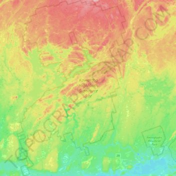 Topografische Karte Kawartha Highlands Signature Site, Höhe, Relief