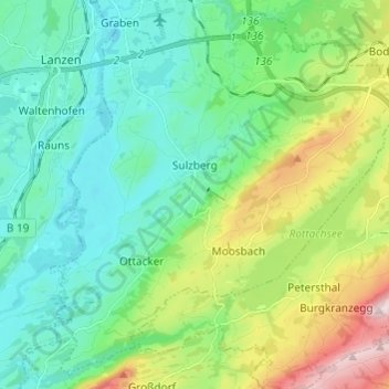 Topografische Karte Sulzberg, Höhe, Relief