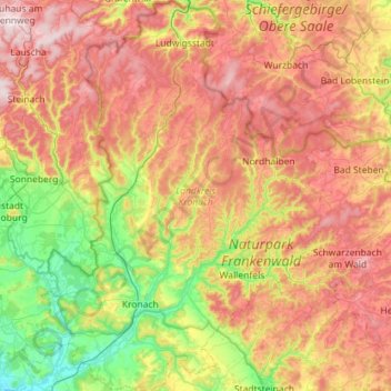 Topografische Karte Landkreis Kronach, Höhe, Relief