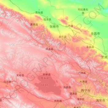 Topografische Karte Haibei Tibetan Autonomous Prefecture, Höhe, Relief