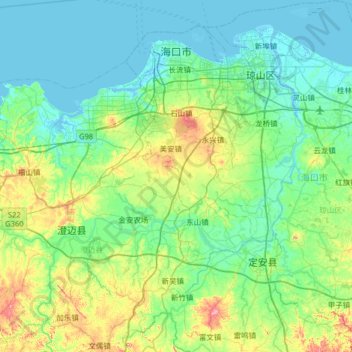 Topografische Karte 海口市, Höhe, Relief