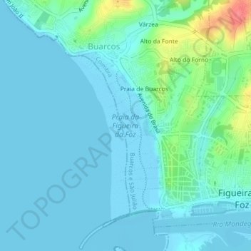 Topografische Karte Praia da Figueira da Foz, Höhe, Relief
