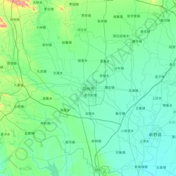 Topografische Karte Dengzhou City, Höhe, Relief