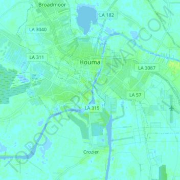 Topografische Karte Houma, Höhe, Relief