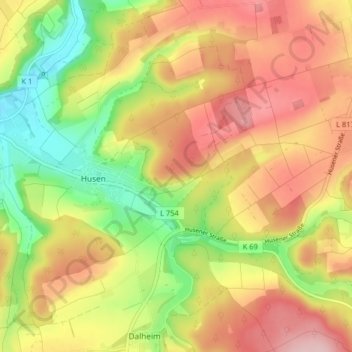 Topografische Karte Husen, Höhe, Relief