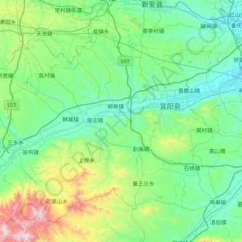 Topografische Karte 宜阳县, Höhe, Relief