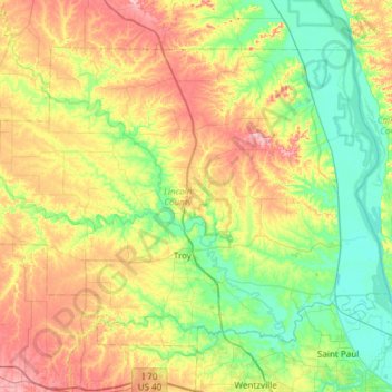 Topografische Karte Lincoln County, Höhe, Relief