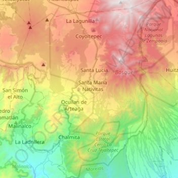 Topografische Karte Ocuilan, Höhe, Relief