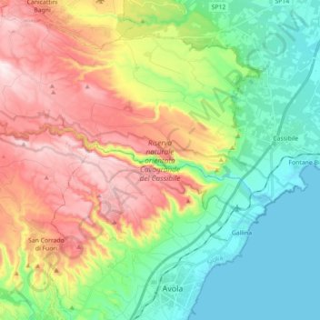 Topografische Karte Riserva naturale orientata Cavagrande del Cassibile, Höhe, Relief