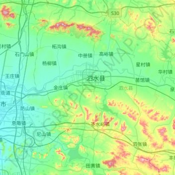 Topografische Karte Sishui County, Höhe, Relief