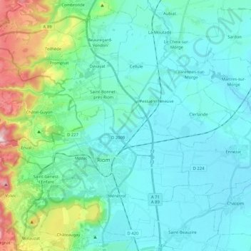 Topografische Karte 63200, Höhe, Relief