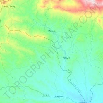 Topografische Karte Mamora, Höhe, Relief