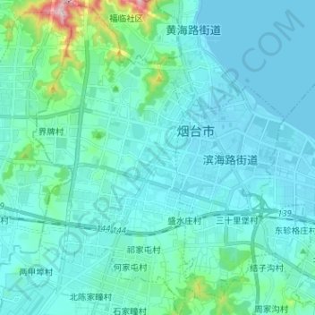 Topografische Karte 初家街道, Höhe, Relief