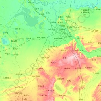 Topografische Karte Qian Gorlos Mongol Autonomous County, Höhe, Relief
