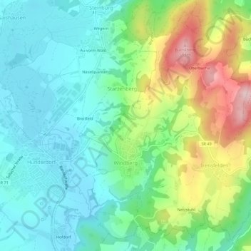 Topografische Karte Windberg, Höhe, Relief