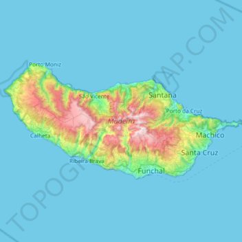 Topografische Karte Ilha da Madeira, Höhe, Relief