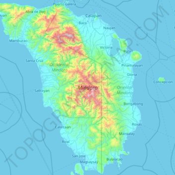 Topografische Karte Mindoro, Höhe, Relief