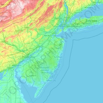 Topografische Karte New Jersey, Höhe, Relief
