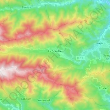 Topografische Karte La Souche, Höhe, Relief