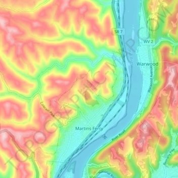 Topografische Karte Martins Ferry, Höhe, Relief