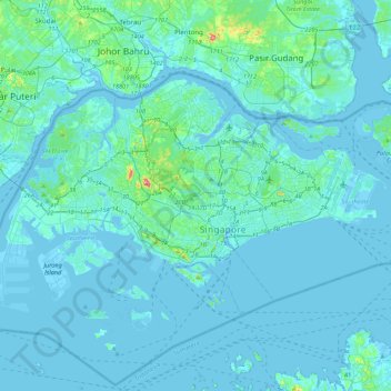 Topografische Karte Singapore, Höhe, Relief
