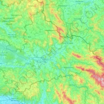 Topografische Karte Landkreis Cham, Höhe, Relief