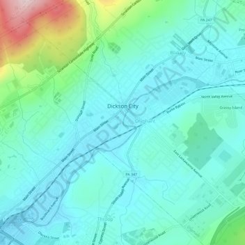 Topografische Karte Dickson City, Höhe, Relief