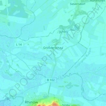 Topografische Karte Großderschau, Höhe, Relief