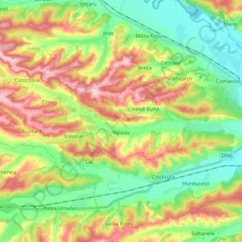 Topografische Karte Voloiac, Höhe, Relief