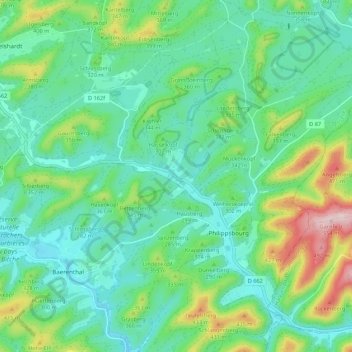 Topografische Karte Philippsbourg, Höhe, Relief