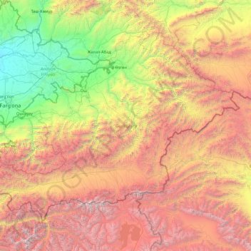 Topografische Karte Gebiet Osch, Höhe, Relief
