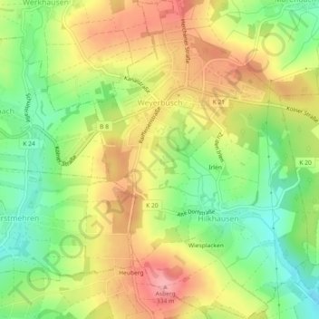 Topografische Karte Weyerbusch, Höhe, Relief