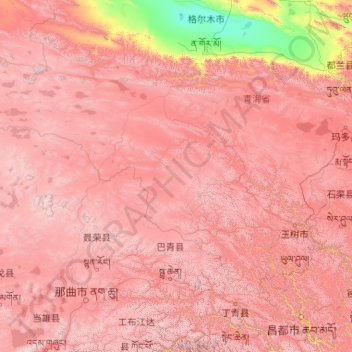 Topografische Karte Yushu Tibetan Autonomous Prefecture, Höhe, Relief