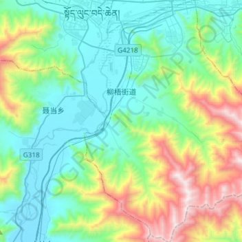 Topografische Karte 柳梧街道, Höhe, Relief
