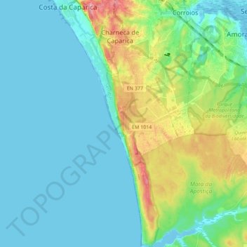 Topografische Karte Paisagem Protegida da Arriba Fóssil da Costa da Caparica, Höhe, Relief