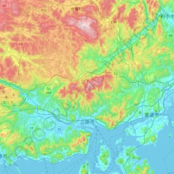 Topografische Karte 三原市, Höhe, Relief