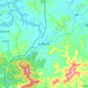 Topografische Karte 九龙山乡, Höhe, Relief