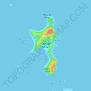 Topografische Karte Rotoroa Island, Höhe, Relief