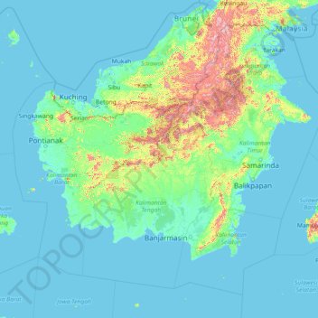 Topografische Karte Kalimantan, Höhe, Relief