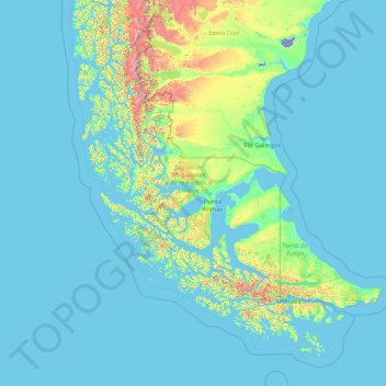 Topografische Karte Region von Magellan und der chilenischen Antarktis, Höhe, Relief