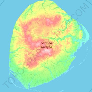 Topografische Karte Kolguyev Island, Höhe, Relief