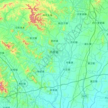 Topografische Karte 沂南县, Höhe, Relief