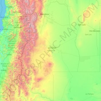 Topografische Karte Mendoza, Höhe, Relief