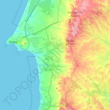 Topografische Karte Sines, Höhe, Relief
