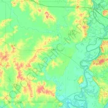 Topografische Karte White County, Höhe, Relief